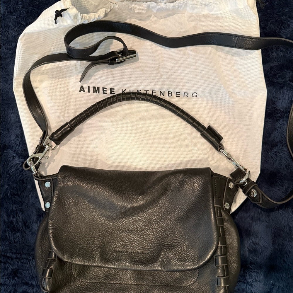 Aimee Kestenberg Black Pebbled Leather Crossbody Satchel